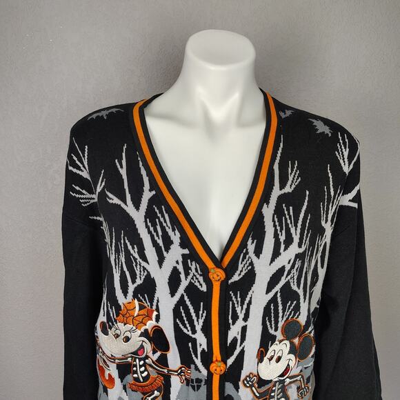 Disney Mickey & Friends Halloween Cardigan Sweater Pumpkin Button Black/Orange M - Picture 10 of 14